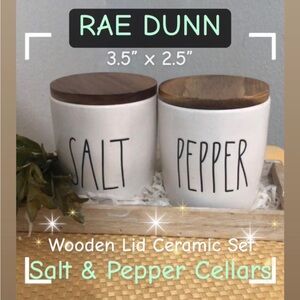 SOLD✨Rae Dunn White Salt and Pepper Cellars with Wooden Lids